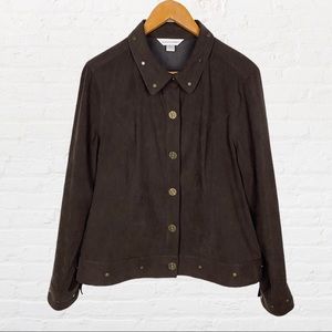 Christopher & Banks | Brown Faux Suede Lightweight Embellished Western Jacket